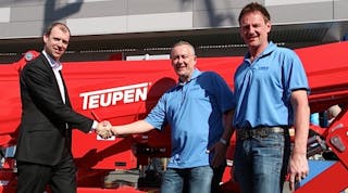 From left, Riwal CEO Norty Turner, Teupen CEO Michael Scheuss and Teupen sales director for Europe Michael Venneman, meet at ConExpo.
