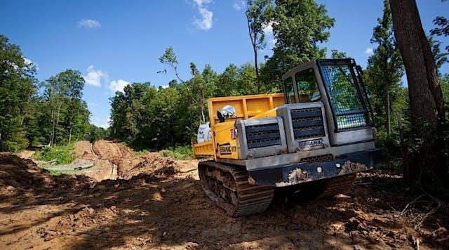 The Terramac RT9 rubber track crawler carrier does not require oversize permitting for transport.