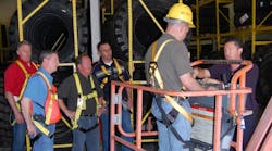 Sunstate Equipment employees receive training from Gary Riley of NES Rentals as part of a four-day AWPT Instructor Training course.