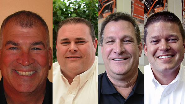 New Skyjack personnel includes from left to right Pat Quint new Skyjack vice president eastern region Matt Lyons new Skyjack vice president central region David Lillquist new Skyjack vice president western region Mark Estock new Skyjack vice president national accounts