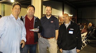 From left: Brad Thomas of BJ&rsquo;s Rentals; Tony Murray, American Rentals; Sean Spiewak, BJ&rsquo;s Rentals, and Allen Buck of Virginia Abrasives celebrate ARA of California&rsquo;s 10th anniversary at BJ&rsquo;s Rentals. (Photo by Dale Blackwell, CRA)