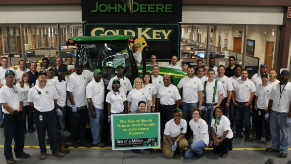 Employees at John DeereAugusta celebrate their one millionth tractor