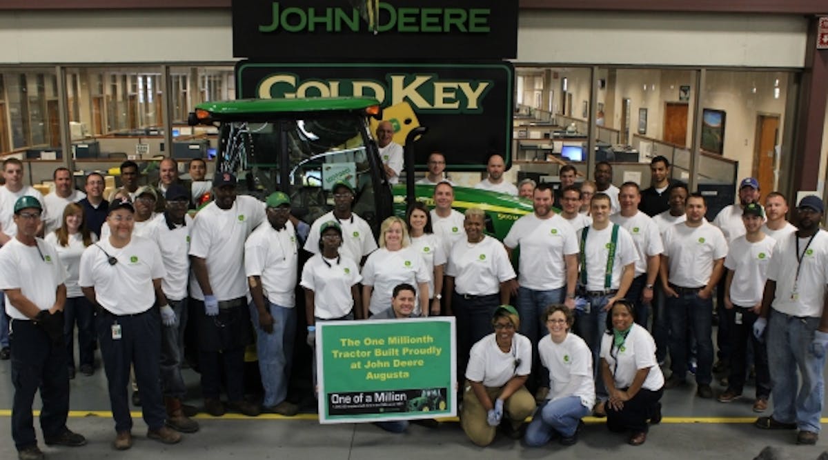 Employees at John Deere-Augusta celebrate their one millionth tractor.