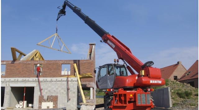 The MRT 2150 is part of Manitou&apos;s MRT Series Privilege Plus Rotating Telescopic Handler line.