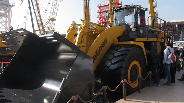 LiuGong displays its largest wheel loader the CLG8128Hc at the recent Bauma China tradeshow in Shanghai