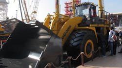 LiuGong displays its largest wheel loader, the CLG8128Hc, at the recent Bauma China tradeshow in Shanghai.