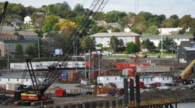 A Manitowoc crane at a shipyard in Canada.