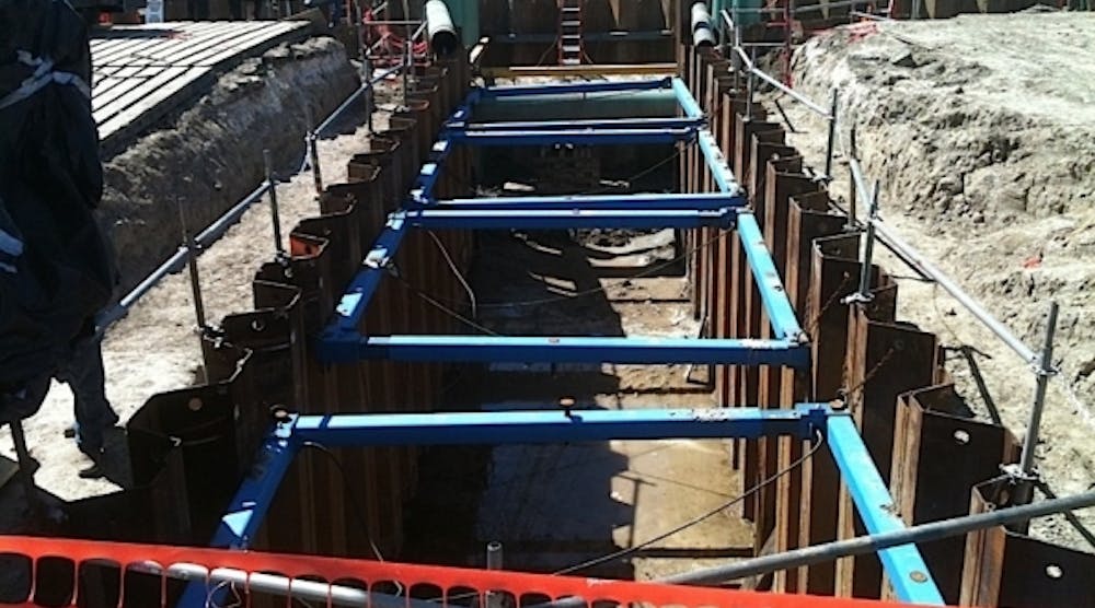 Trench shoring provided by NTS on a recent job. The fast-growing company is opening a new facility in Fremont, Calif., that has highway visibility and more space to help the company be more efficient.
