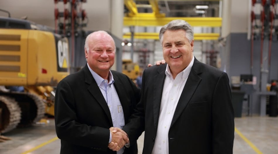 New Holt Cat COO David Harris, right, who recently took over for retired Allyn Archer, left, said the company is diversified enough to overcome a slowdown in the oil-and-gas market as other markets pick up.