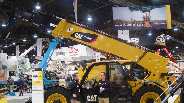 A Caterpillar telehandler on display at the recent World of Concrete show in Las Vegas