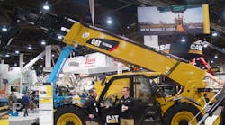 A Caterpillar telehandler on display at the recent World of Concrete show in Las Vegas.