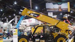 A Caterpillar telehandler on display at the recent World of Concrete show in Las Vegas
