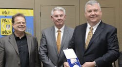 From left: Time Whiteman, IPAF CEO; outgoing IPAF rpesident Steve Couling of the IAPS Group; and new IPAF president Andy Studdert of NES Rentals. Studdert plans to continue the group&apos;s emphasis on e-learning.
