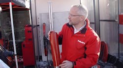 Hilti&apos;s Johannes Huber shows the X-Change module at the recent World of Concrete show.