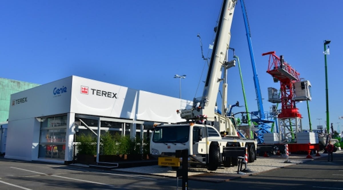 Terex Cranes shows off its Explorer 5600 all-terrain crane, the new Terex CTT 182-8 flat top tower crane and more in Paris.
