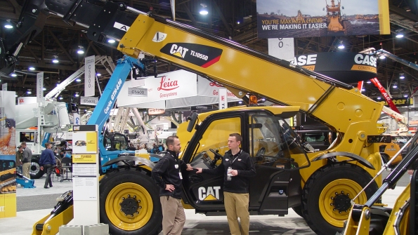 Caterpillar displays a telehandler at the World of Concrete show