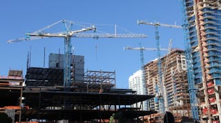 A Terex crane at work in Miami. The company&apos;s Cranes segment performed as expected in the first quarter.