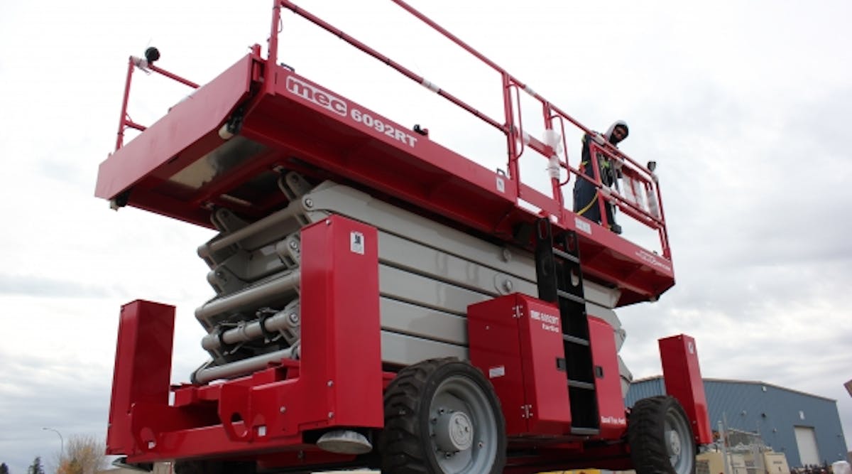 A MEC 60-foot rough-terrain scissorlift is delivered to 4-Way Equipment Rental in Edmonton last year.