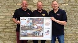 From left: Tim White, Riwal UK; Darren Verschuren, ALS Safety; and Dave Freebody, Riwal UK celebrate Riwal&apos;s acquisition of ALS.