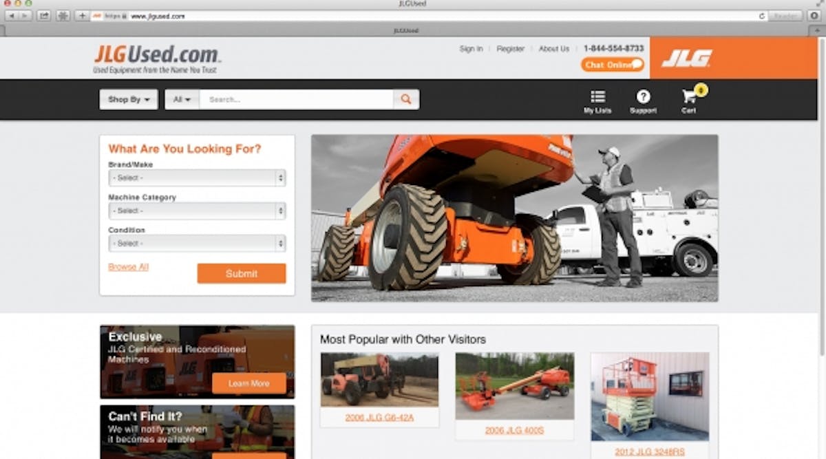 JLG&apos;s new used equipment website allows users to search for brands and machine types, arrange payment options and shipping, and create a personal wishlist if they can&apos;t find what they want.