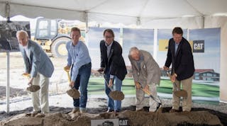 At MacAllister Machinery Co.&rsquo;s groundbreaking ceremony, from left: Dave Baldwin, Alex MacAllister, Chris MacAllister, P.E. MacAllister, and Doug Clark.