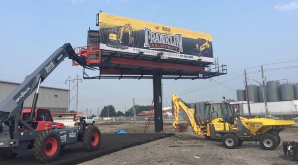 A billboard announces Franklin Equipment&apos;s move into Indianapolis.