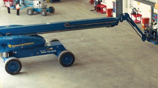 A Nationwide Platforms aerial work platform, a Lavendon division, is worked on in the shop. Lavendon&apos;s business held its own in the first half of 2015 and posted particularly strong results in France and the Middle East.
