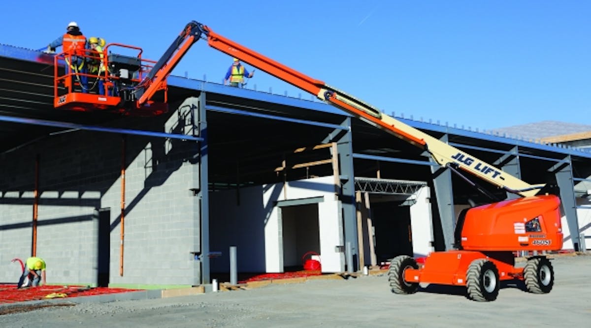 JLG&apos;s 460 SJ at work on a project. The AWP manufacturer introduced more new products in 2015 than during any year in its history.