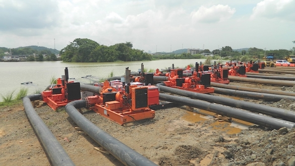 Godwin pumps transport water from Miraflores Lake uphill to the new shipping lane of the Panama Canal