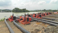 Godwin pumps transport water from Miraflores Lake uphill to the new shipping lane of the Panama Canal Godwin pumps transport water from Miraflores Lake uphill to the new shipping lane of the Panama Canal