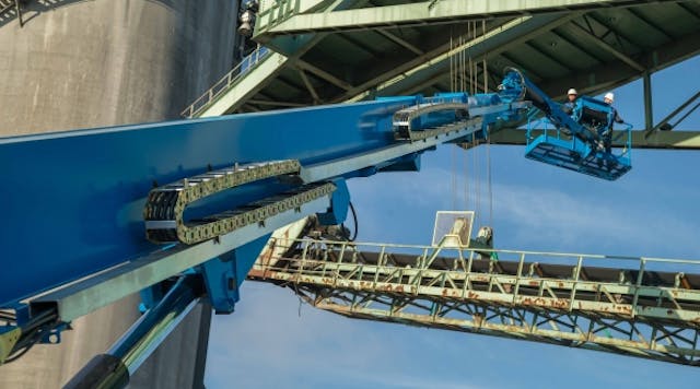 A Genie 150-foot boomlift on the job.