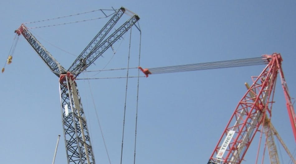 Terex cranes on a jobsite. Zoomlion reiterated its intentions to acquire the Connecticut-based manufacturer that specializes in cranes, aerial work platforms, forklifts, earthmoving equipment and more.