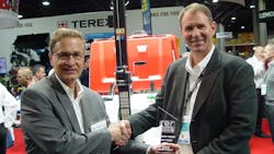 RER39s James Carahalios left presents Generac39s vice president of sales Mark Hanson right wth RER39s Innovative Product Award in the light tower category at the recent Rental Show RER39s James Carahalios left presents Generac39s vice president of sales Mark Hanson right wth RER39s Innovative Product Award in the light tower category at the recent Rental Show