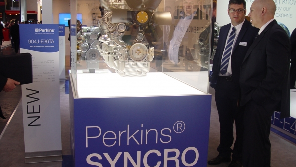 Visitors to the Perkins stand at Bauma check out the new Synchro engine
