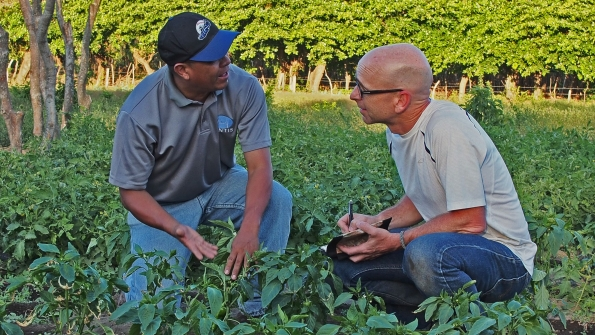 Brad Allen right with agronomist Ernesto Martinez at a model farm in Ometepe Nicaragua