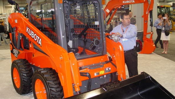 A Kubota skidsteer loader unveiled at the World of Concrete in 2015