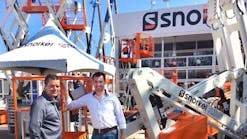 Arjan Roelse, from Omega, Snorkel&apos;s Dutch distributor, left, with Makkina founder and owner Jos de Koster at Snorkel&apos;s Bauma stand.