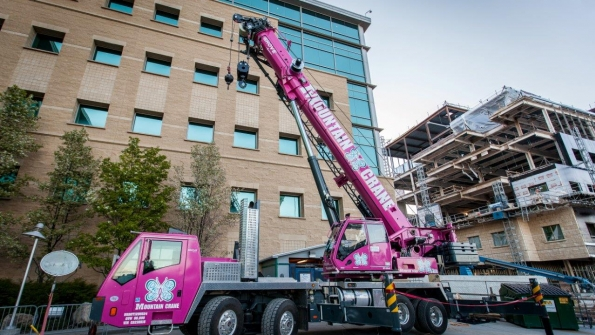 A pink crane named quotHopequot helps construct the Huntsman Cancer Institute in Salt Lake City