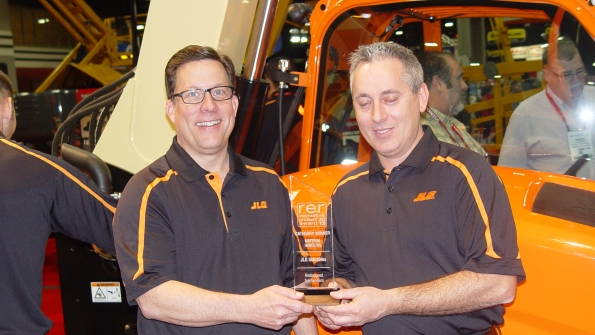 JLG39s Alan Loux and John Boehme receive an trophy for RER39s Innovative Product Award for the company39s redesigned telehandlers at The Rental Show in Atlanta Loux will speak about the future of the aerial market in Singapore