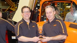 JLG39s Alan Loux and John Boehme receive an trophy for RER39s Innovative Product Award for the company39s redesigned telehandlers at The Rental Show in Atlanta Loux will speak about the future of the aerial market in Singapore JLG39s Alan Loux and John Boehme receive an trophy for RER39s Innovative Product Award for the company39s redesigned telehandlers at The Rental Show in Atlanta Loux will speak about the future of the aerial market in Singapore