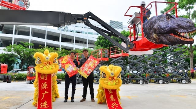 Skyjack and Modern celebrate partnership in Singapore with a traditional lion dance.