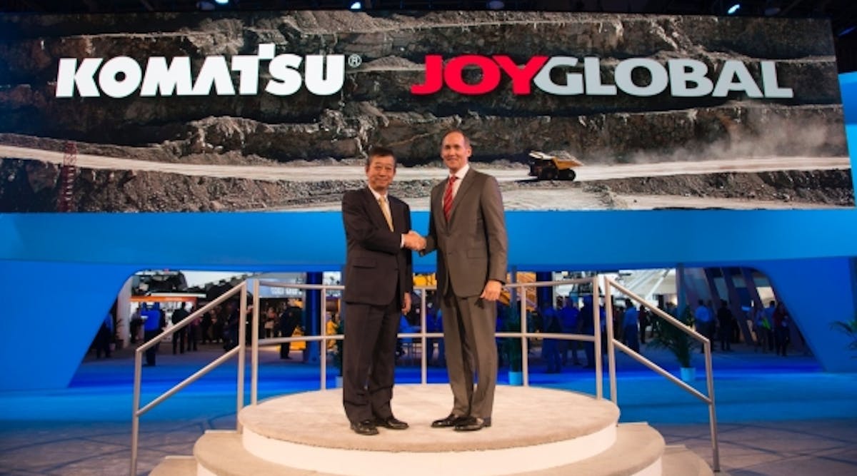 Komatsu CEO Tetsuji Ohashi, left, and Ted Doheny, CEO of Joy Global, reaffirm their commitment to Komatsu&apos;s acquisition of Joy Global, and their plans to further grow the combined companies&apos; product portfolio.
