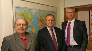 Harald Fries, left, and Rupert Douglas-Jones will augment IPAF&apos;s technical capability. In the middle is Chris Wraith, IPAF&apos;s technical and safety executive.