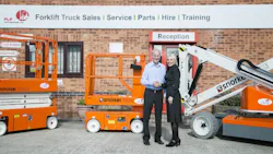 PLP Lift Truck chairman Paul Pleasants with Snorkel UK39s Linda Betts PLP Lift Truck chairman Paul Pleasants with Snorkel UK39s Linda Betts