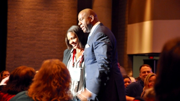 Basketball star and businessman Earvin quotMagicquot Johnson engages with Rental Show attendees