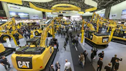 An overview of a portion of Caterpillar39s massive indoor stand which took up an entire building that was once an airplane hangar Combined Caterpillar and Zeppelin Cat its German dealership took up more than 12000 square meters at Bauma