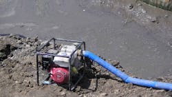 A Tsurumi TE250HA works to remove wasteladen slurry in the aftermath of the hurricane A Tsurumi TE250HA works to remove wasteladen slurry in the aftermath of the hurricane