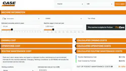 Partial view of the Case cost of ownership calculator