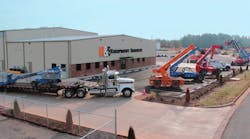 A decline in crane sales cut H&amp;E&apos;s total revenue, but rental increased slightly. Pictured is the company&apos;s Madison, Ala., branch.