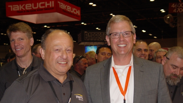 Herc Rentals CEO Larry Silber with JLG president Frank Nerenhausen at JLG39s booth at the Rental Show in Orlando Fla this week